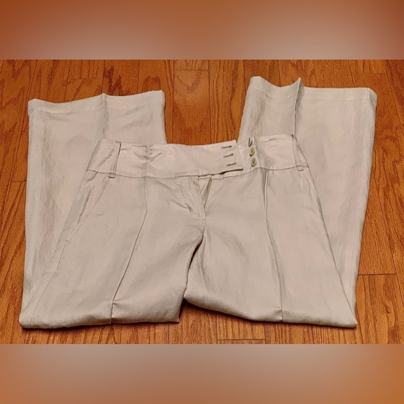 Women’s 2 BCBGMAXAZRIA Tabatha Wide Leg Beige Khaki Linen Blend Pants - Picture 15 of 16
